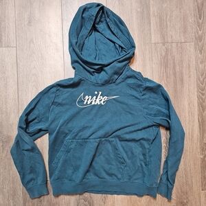 Nike Hoodie Womens Large Green Metallic Swoosh Funnel Cowl Neck Sweatshirt